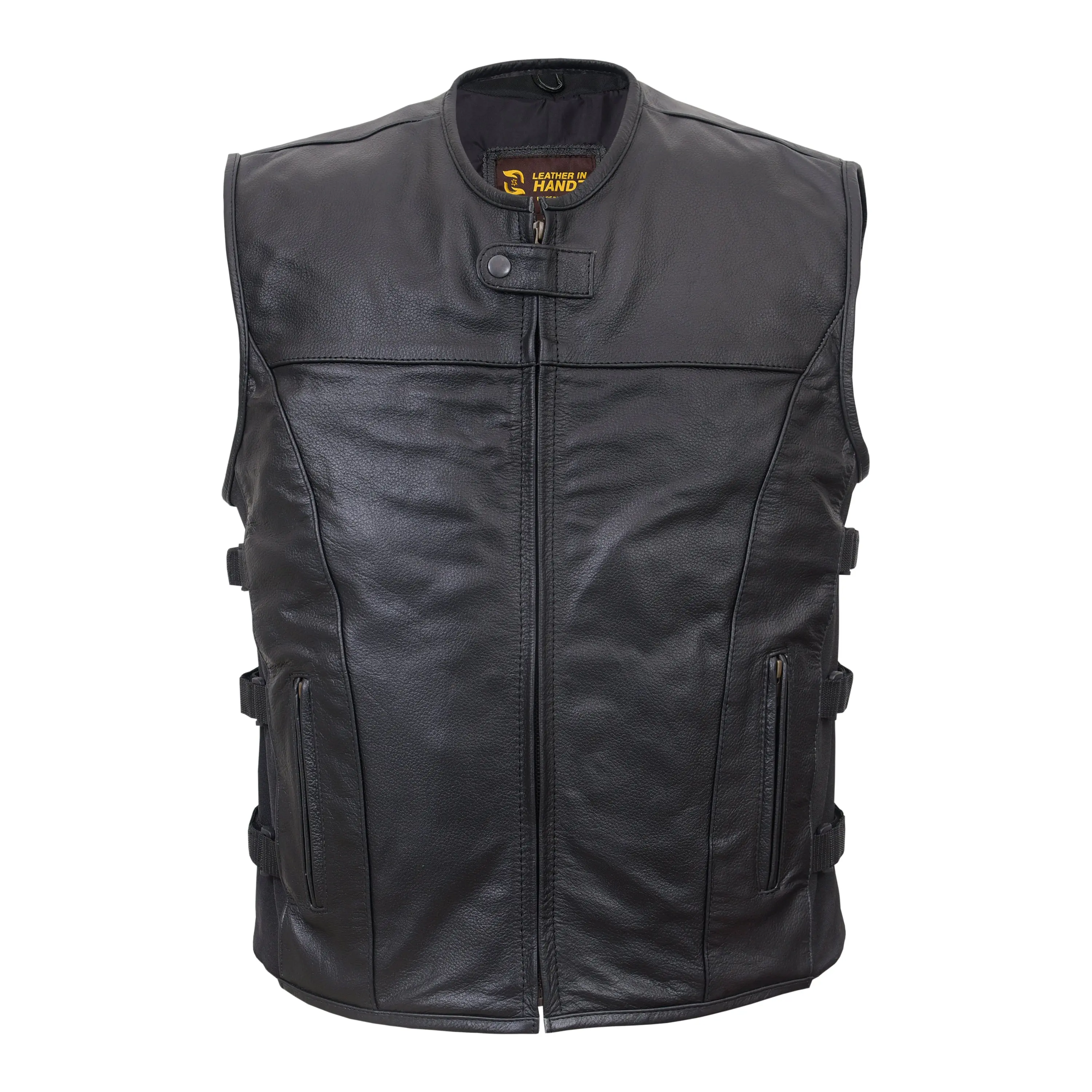 Premium Men’s Motorcycle Concealed Carry Leather Vest – Adjustable Ventalted