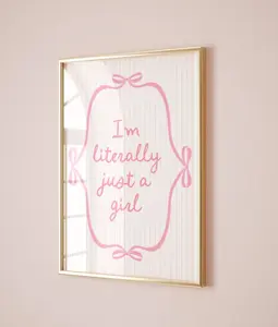 [UNFRAMED POSTER] Just a Girl Pink Bows Girly Bedroom Decor Coquette Poster, Trendy Balletcore Romantic Poster