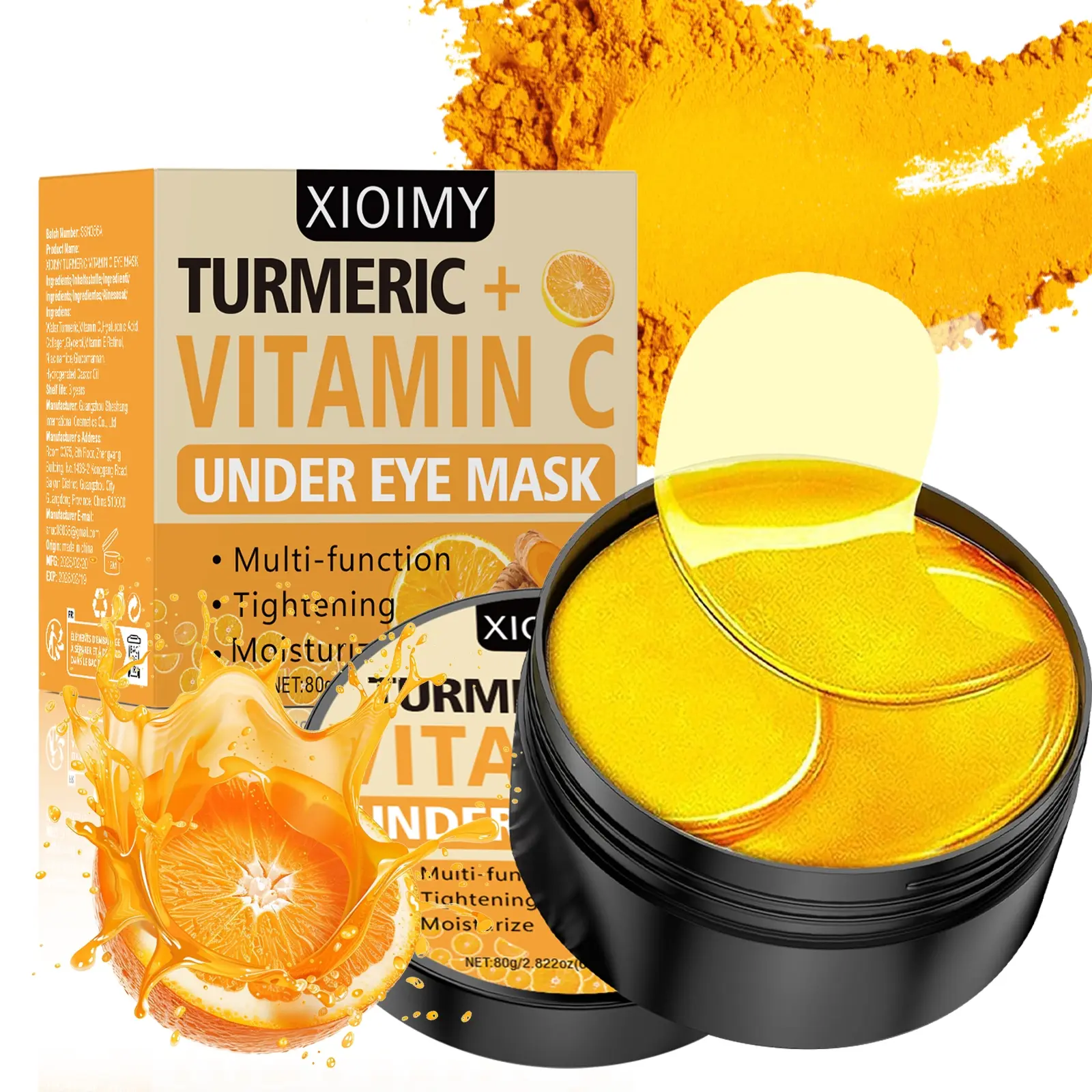 60pcs Turmeric & Vitamin C Eye Mask, Strong Moisture, Deep Nourishment, Smooths Skin Texture, Anti-Dryness & Dark Circles, Eyecare Treatment