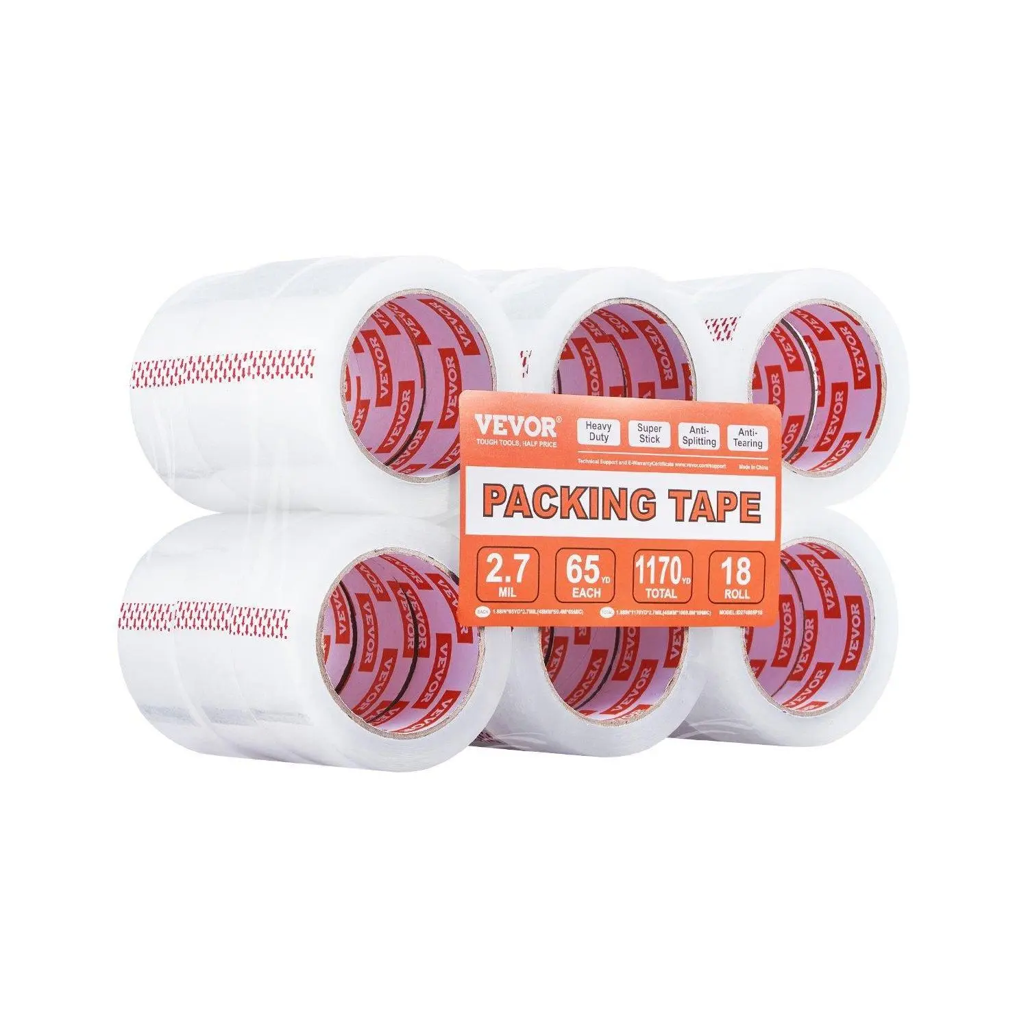 【Summerfinds】VEVOR Clear Packing Tape 18 Rolls 65 Yards Heavy Duty Clear Packing Tapes 2.7 Mil