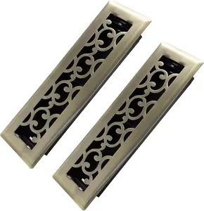 2x10 Inches 2 Pack Heavy Duty Walkable Floor Register - Easy Adjust Air Supply Lever Decorative Floor Vent Covers - Savannah Design Vent Covers for Home - Antique Brass