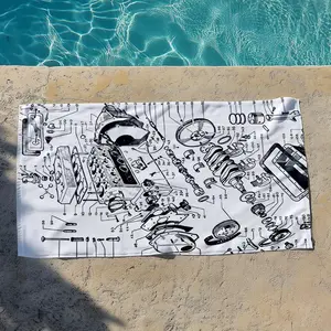 1 piece Automobile Engine Component Structure Diagram themed beach towel - All-season flannel blanket, suitable for sofas and beds, super soft and comfortable, modern design, digitally printed pattern, 100% polyester material, machine washable