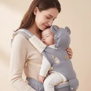 Ergonomic Baby Carrier with Hip Seat, 4 Carry Positions, Breathable Mesh, Adjustable Padded Shoulder Straps & Waist Support, Black Bear Style Infant Carrier for Babies 0-36 Months, Hands-Free Baby Wearing Carrier multifunctional fit newborn cozy wrap