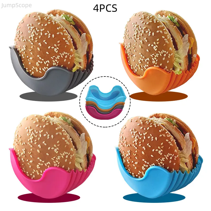 Food-Safe Silicone Hamburger Holder, Compact Reusable Clip Tray for Mess-Free Outdoor Dining, Leak-Proof & Keeps Hands Clean, Parties, Clip-On, Hand Wash, Picnics, Washable, Portable