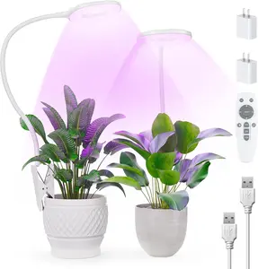 Grow Lights for Indoor  Full Spectrum, Clip On LED  Light,  Growing Lamp with 4/8/12H Timer, 3 Light Modes, 10 Dimmable Levels, Adjustable Gooseneck, Remote Control, 2-Pack