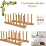 2-Pack Bamboo Wooden 1-Layer Kitchen Storage Rack - Adjustable kitchen cabinet organizer for Plates, Bowls, Cups, Cutting Boards, Pots, Vertical Cabinet Holder, Pot