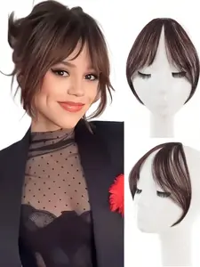 Elegant Clip-In Straight Bang Wig - Synthetic Fiber, Natural Look, No Glue Needed, Perfect for Daily Styling, Dates, and Forehead Coverage, Wavy Style Suitable for Women of All Ethnicities