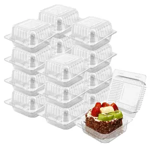 Cake Slice Containers,100PC Square Plastic Hinged Food Container Individual Clamshell Food Containers Disposable Plastic To Go Containers Takeout Tray for Salads (50), clear