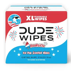DUDE XL Flushable Wipes, POOPsicle Ice Pop Scented, 8 Packs (48 Count Each), Total 384 Count