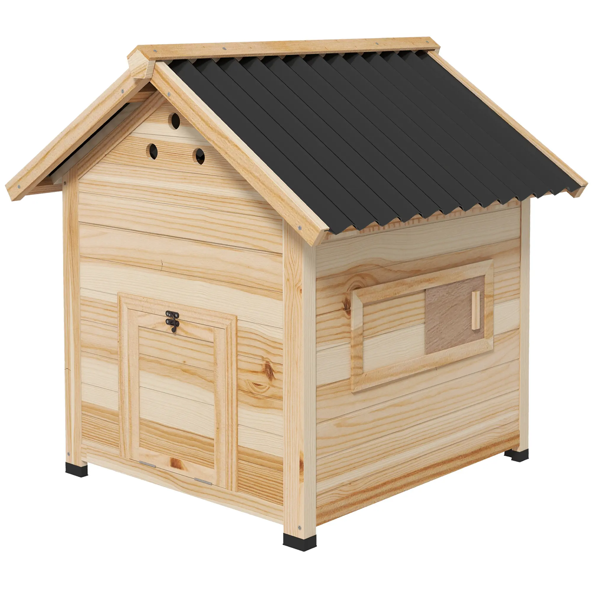 Natural Fir Wood Duck Coop - Elevated Waterproof Poultry House with Openable Roof, Double Front Doors, Ventilation, Farm Animal Pet Supplies for Backyard Garden Duckling Brooding & Egg Laying