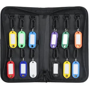 Portable Zippered Key Case  and Fireproof Key Organizer with 12 Colorful Key Tags and Hooks Key Storage Book for Offices  Agencies Hotels and Rental Management