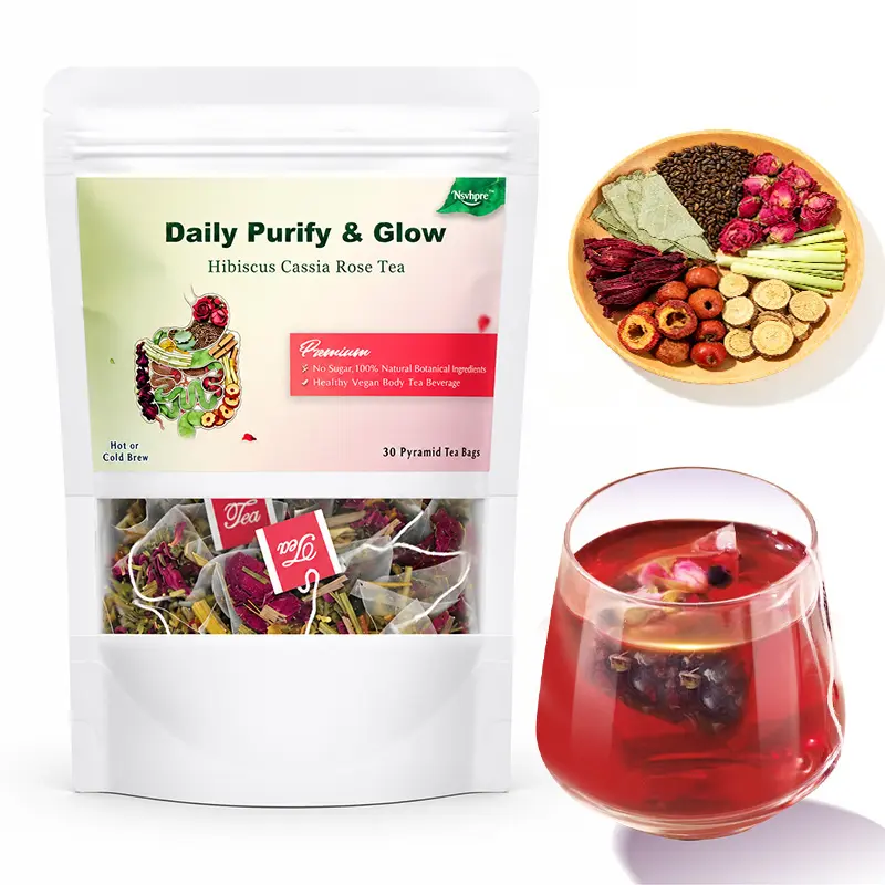 Teasalud Premium Herbal Tea Bags - 7-Ingredient Wellness Tea Blend (Cassia Seed, Hibiscus, Rose-Infused Herbal), 60-Count Sugar-Free Vegan Convenient Beauty-Enhancing Natural Nourishing Beverage