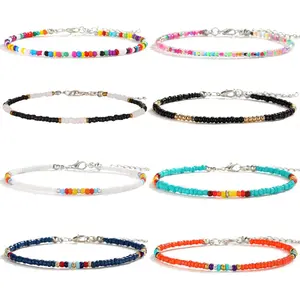Large Beaded Anklets Set Handmade Plus Size Colorful Beads Anklet for Women Foot Ankle Bracelet 9-11 inches