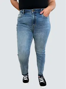 Judy Blue Women's Comfortable Full Size Mid Rise Rigid Magic Release Hem Skinny Pocket Jeans, Basic Casual Stretchy Spandex Womenswear Denim Pants