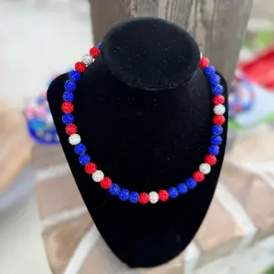 Handcrafted beaded necklace red white and blue patriotic