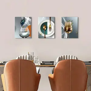 3PCS/set Frameless Nordic Art Prints and Posters Abstract Red Wine Glass Oil Painting Wall Art Pictures Modern Abstract Design for Modern Home Decor in Dining Room and Kitchen