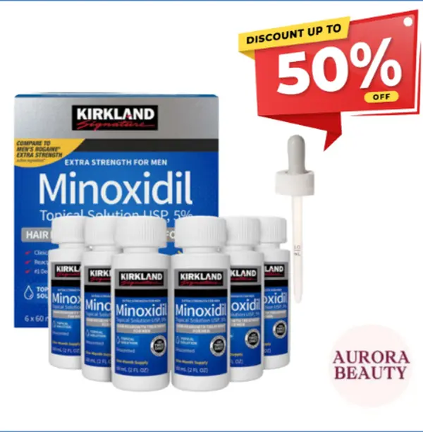 6pcs Kirkland Minoxidil Hair & Beard Growth Kit -Anti Hair Loss Treatment with Dropper & Derma Roller