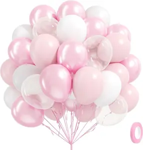 60pcs Pink and White Balloons 12inch with Clear Pastel Pearl Pink Balloons for Wedding Bridal Baby Shower Shower Birthday Party Decorations