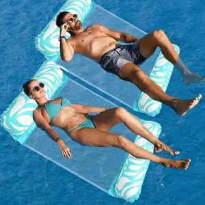Ergonomic Mesh Inflatable Pool Lounger, Light Blue Floating Bed with Head Pillow, Breathable Comfort Water Hammock for Adults