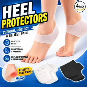 Silicone Heel Protectors for Shoes - 2 Pairs Slim Gel Heel Sleeves for Blister Prevention Cracked Heels & Daily Comfort Men Women White Black Footwear Parent