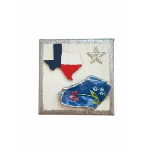 Texas Block Art Handmade Oyster Shell Decor Silver Trimmed Design 4x4 Inches Freestanding Coastal Charm Gift for Texas Lovers