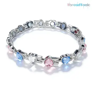 ThreadTonic Colorful Heart Copper Bracelets for Women Pure Copper Magnetic Bracelet with 3500 Gauss Effective Magnets Outdoorfun Daily Bracelet for Safety Comfort and Versatility