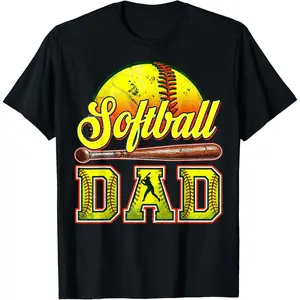 Retro Softball Dad Game Day Dad Father's Day T-Shirt Made in USA