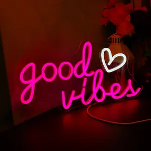 Good Vibes Neon Sign for Wall Decor, Wall Mountable, USB Operated LED Lights, Perfect for Room Bar, Party & Girl Room, Birthday Party Decoration Gift