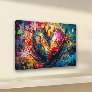 Framed, a Framed Modern Abstract Printed Mural, Colorful Graffiti Love Canvas, Large Size, Suitable for Living Room, Corridor, Bedroom Decoration