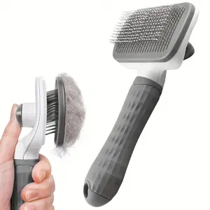 Pet grooming brush easy to clean, with a self-cleaning button for one-click hair removal - curved needle bristle comb suitable for cats and dogs, gentle hair removal and massage, ideal for loose fur, specially designed for cat and dog grooming, [4 seasons