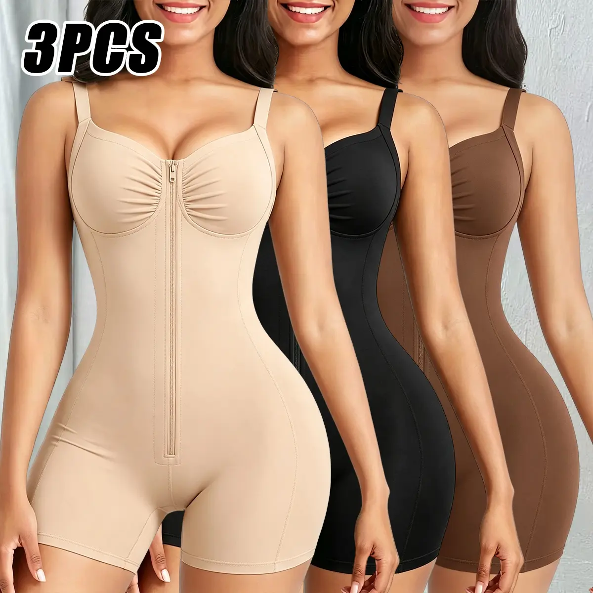 Multi-pack women’s body shaper; women’s shapewear; yoga workout; full-body compression bodysuit with tummy control; shaping bodysuit with front and side zippers for butt lift; curve-shaping leggings