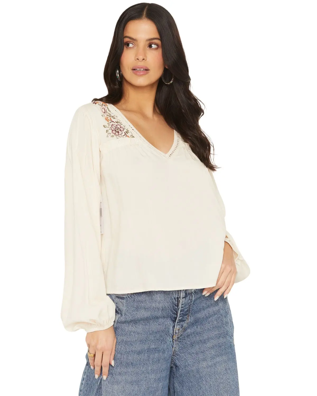 Eyeshadow Women's Women'S Long Sleeve Embroidered Peasant Top - J78855mb88