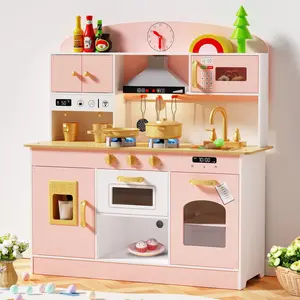 Wooden Play Kitchen Set for Kids Pretend Play Toy with Lights & Sounds Includes Stove Oven Microwave Coffee Maker，for Boys and Girls Birthday Gift Christmas Gift