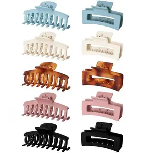 10pcs Nonslip Hair Claw Clips for Women - 3.5 Inch Medium Large Clamps for Thin Hair, 5 Pack Square Jaw Clips