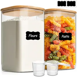 1.2 Gallon Wide Mouth Flour Sugar Storage Containers 2 Pcs, 4.6 Qt Glass Storage Containers with Lids, Large Pantry Glass Jar, Big Jars for Rice, Flour, Sugar, Cereal, Cookie, Coffee