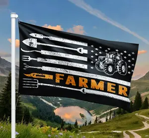 Rustic Patriotic Farmer Tractor Flag, Outdoor Yard Banner, Weatherproof Polyester