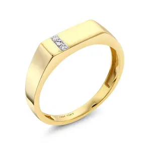 Gem Stone King Men's 10K Solid Yellow Gold White Diamond Wedding Anniversary Ring