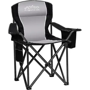 Black Oversized Collapsible Folding Camping Chair - Heavy Duty Outdoor Furniture, 450lbs Capacity, Portable Lawn Chair with Cooler Bag, Side Pocket & Cup Holder for Camping Adventures, Collapsible Folding Chair