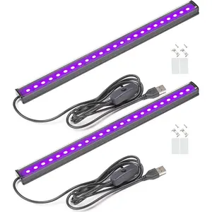 USB Black Light Bar, 10W 1ft Upgraded UV LED Blacklight Strip Lights, Small Black Lights for Glow Party, Posters, Tapestry, Room, Bedroom Decor,  , Halloween Decorations, 2 Pack