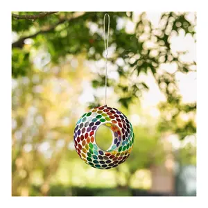 Glitzhome 8'' Arisan Glass Rainbow Round Hanging Birdfeeder