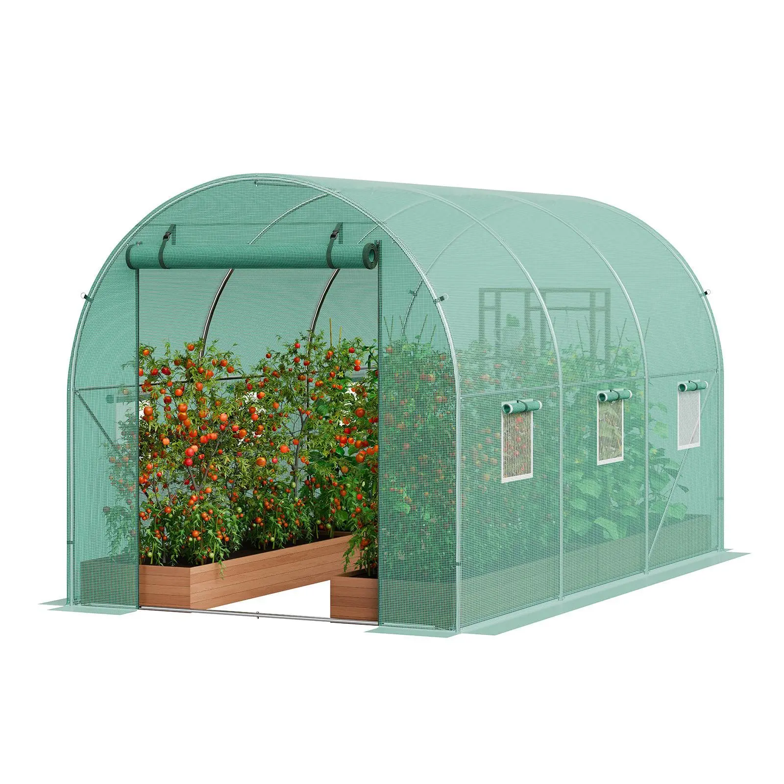 【SummerFinds】VEVOR Walk-in Tunnel Greenhouse,  11.3x6.4x6.3 ft Hoop House Greenhouse Tunnel, Plant Hot House with Galvanized Steel Frame, Green PE Cover, Roll-up Zipper Door and 6 Windows for Outdoor