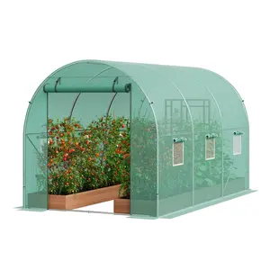 VEVOR Walk-in Tunnel Greenhouse,  11.3x6.4x6.3 ft Hoop House Greenhouse Tunnel, Plant Hot House with Galvanized Steel Frame, Green PE Cover, Roll-up Zipper Door and 6 Windows for Outdoor