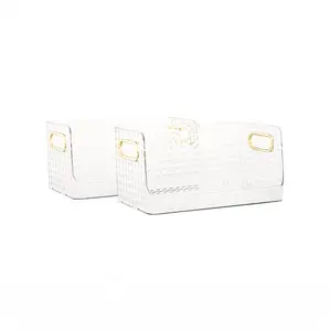 Carter Von Home 2-Pack Clear Diamond Stackable Storage Bin, Clear Stackable Storage Containers for Organizing - Clear Stackable Storage Bins For Pantry, Laundry, Closet and open shelf Organization