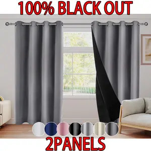 2-piece set, 100% blackout curtains, Thermal insulated curtain, with grommet design for easy hanging, featuring privacy protection, and noise reduction, suitable for home spaces like bedrooms, living rooms