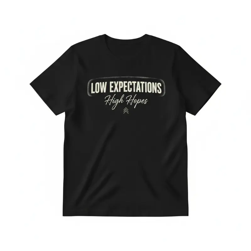 Women's Inspirational Quote Graphic T-Shirt - Low Expectations High Hopes Print, Short Sleeve, Cotton, Comfortable, Breathable, Soft, Simple, Style, Casual Loose Fit Streetwear Everyday Outfit