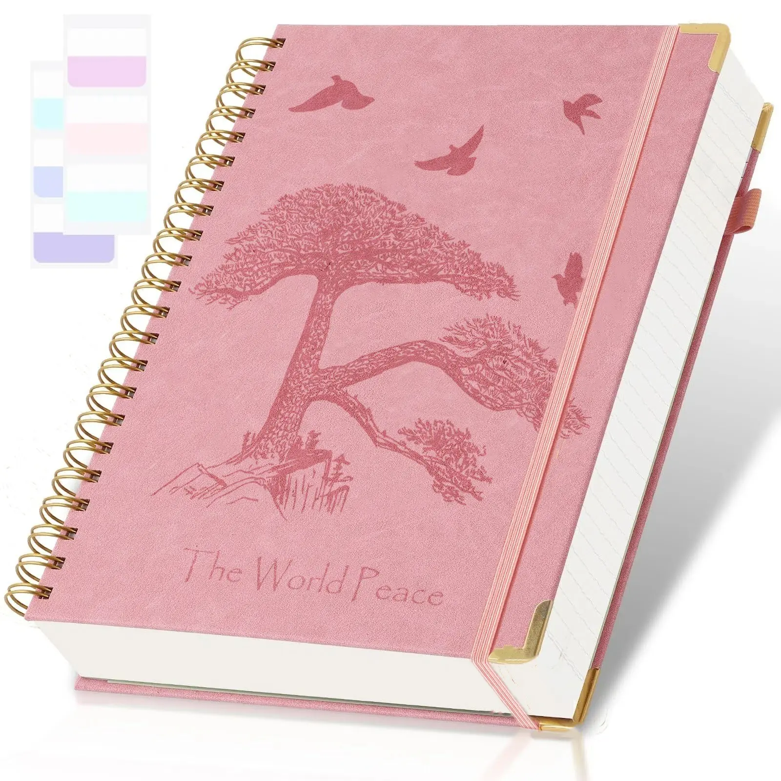 Elegant Spiral Notebook Journal, 300 Pages Leather University Rule, Life Tree Embossed Cover, A5 Size, Ideal for Work School Notes, Women's Diary, Lined Journal Notebook, College Notebook