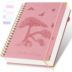 Elegant Spiral Notebook Journal, 300 Pages Leather University Rule, Life Tree Embossed Cover, A5 Size, Ideal for Work School Notes, Women's Diary