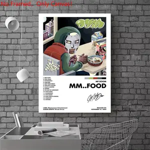 1 piece/set frameless canvas painting print poster, Popular hip-hop culture Characters realism art，MF DOOM Mm..Food，a perfect gift for Rap Music loves, ideal gift for bedroom, living room, dorm hallway, kitchen, mural, wall decoration, room decor