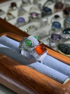 Iries(12077)gc.Emrald & garnet Lizard ring