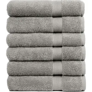 Bath Towels Set of 6 (24" x 50")  Cotton, 515 GSM | Lightweight, Soft & Absorbent Luxury Towels for Bathroom | for Gym, Pool &  | 6 Pack, Gray